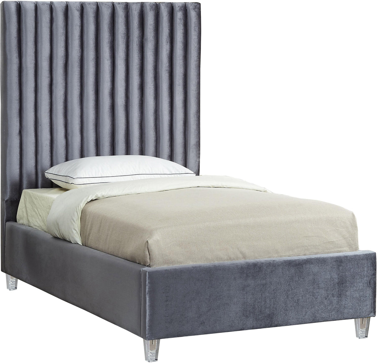 Candace Grey Velvet Twin Bed - galleria furniture outlet