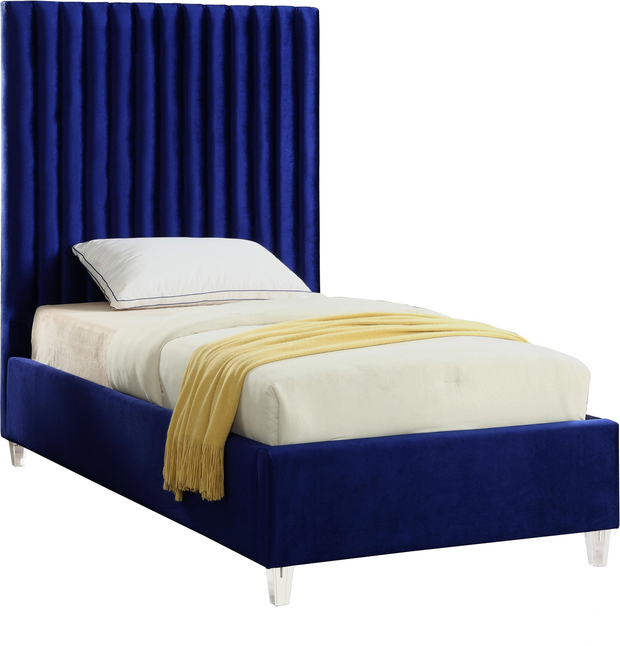 Candace Navy Velvet Twin Bed - galleria furniture outlet