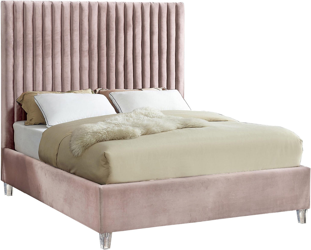 Candace Pink Velvet Queen Bed - galleria furniture outlet
