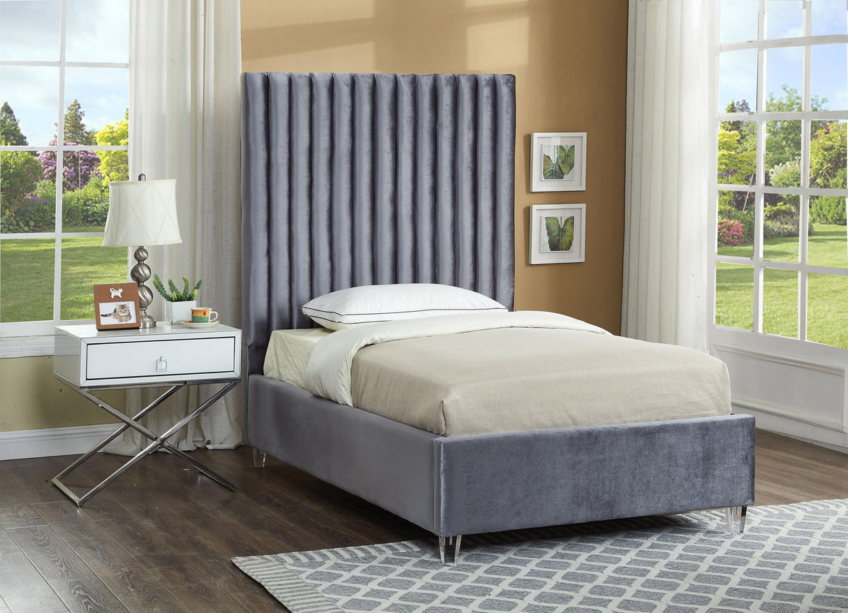 Candace Grey Velvet Twin Bed - galleria furniture outlet