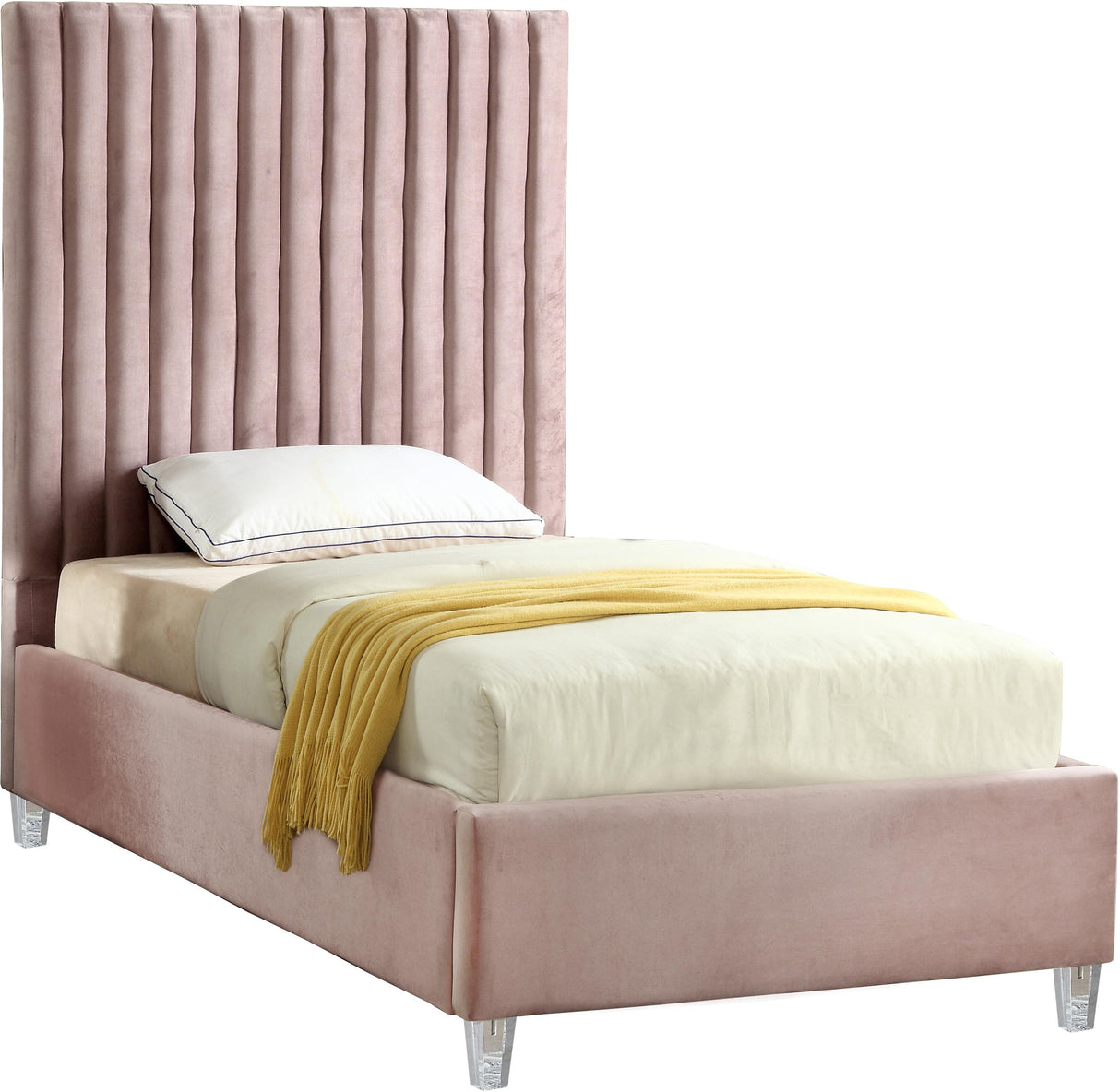 Candace Pink Velvet Twin Bed - galleria furniture outlet