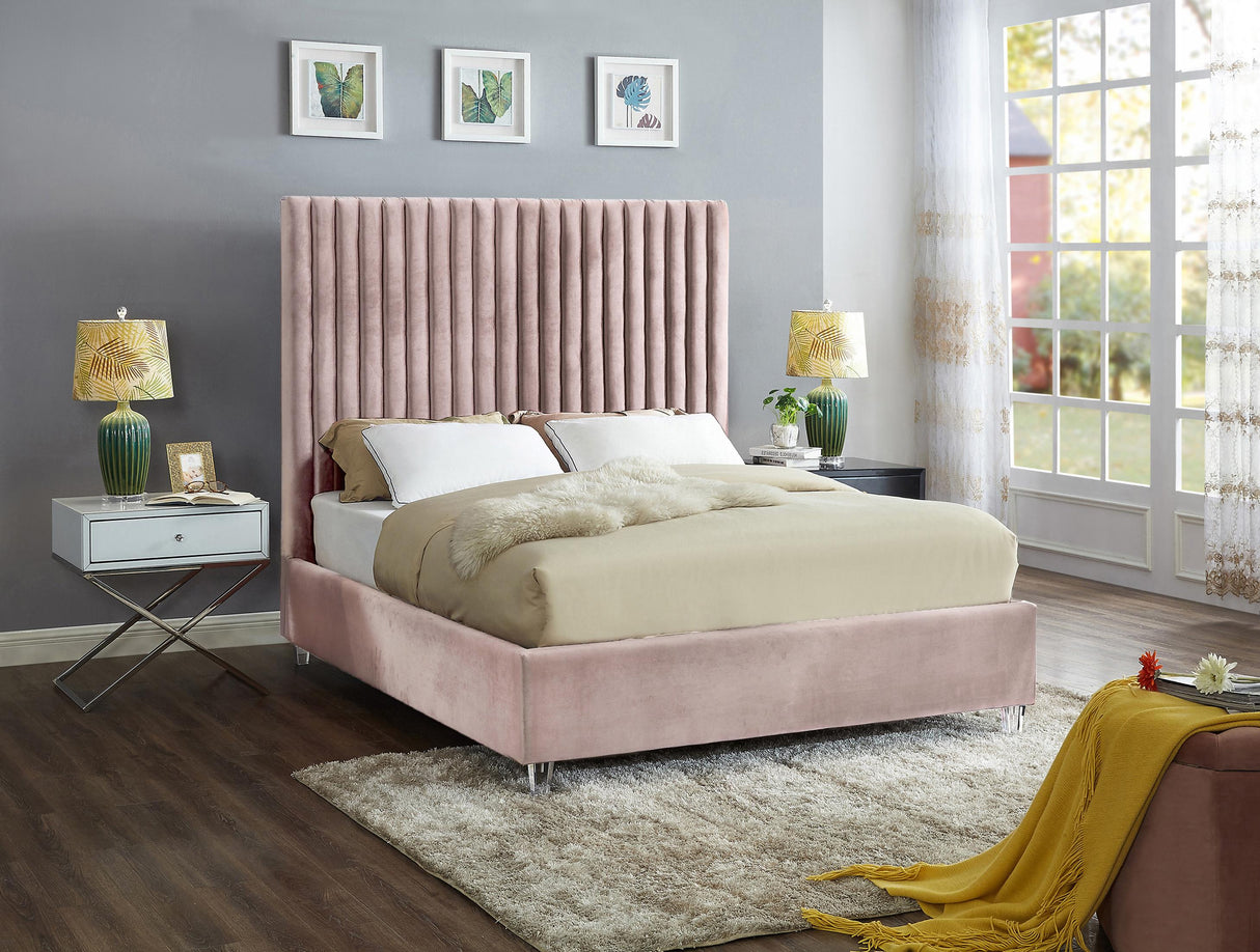 Candace Pink Velvet Full Bed - galleria furniture outlet