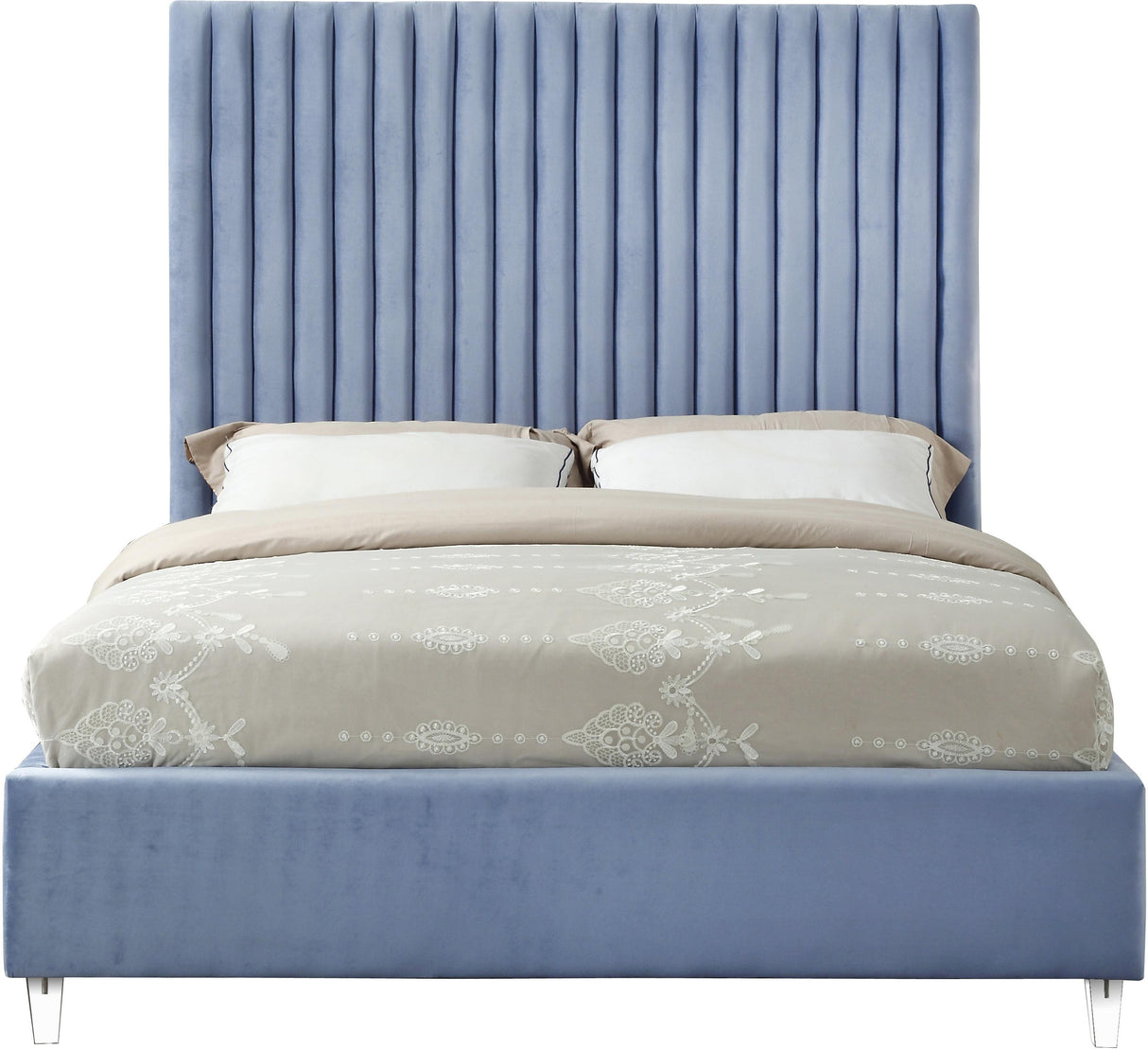 Candace Sky Blue Velvet King Bed - galleria furniture outlet