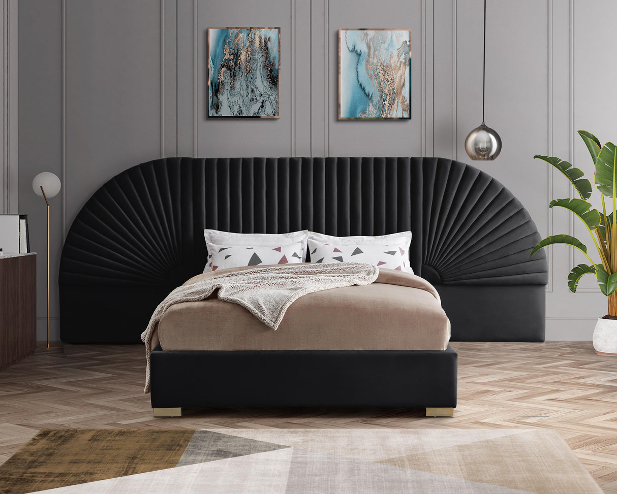 Cleo Black Velvet King Bed (3 Boxes) - galleria furniture outlet