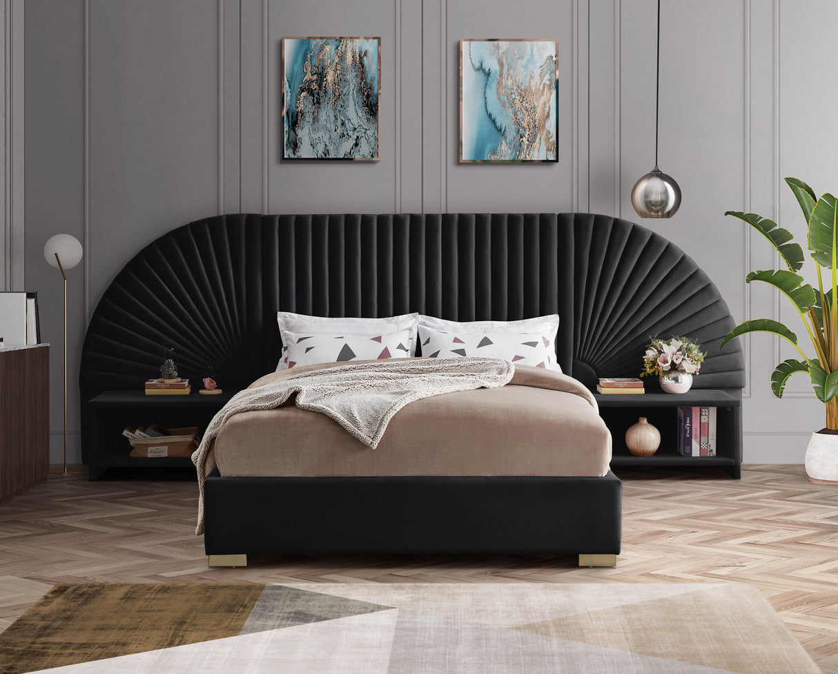 Cleo Black Velvet Queen Bed (3 Boxes) - galleria furniture outlet