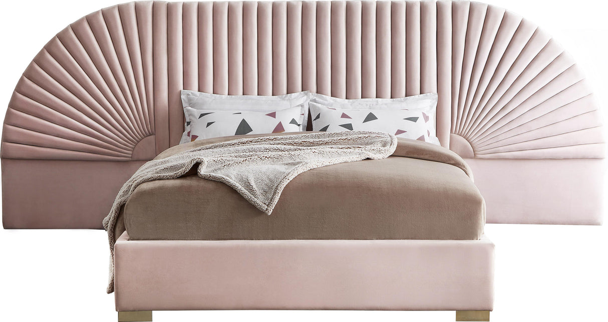 Cleo Pink Velvet Queen Bed (3 Boxes) - galleria furniture outlet