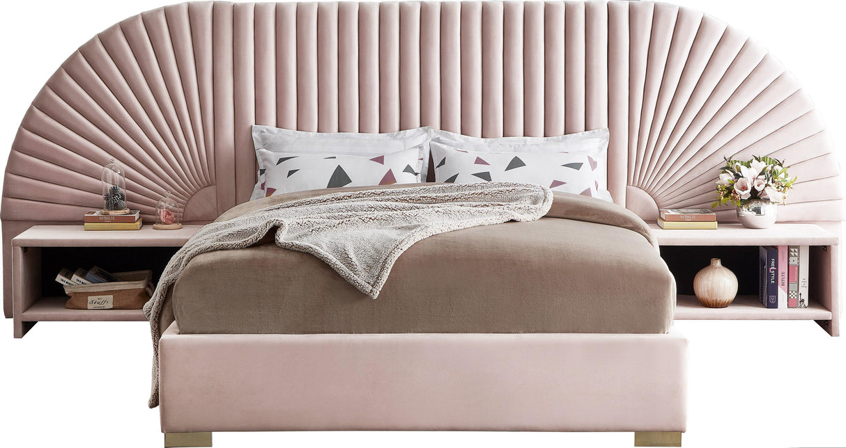 Cleo Pink Velvet King Bed (3 Boxes) - galleria furniture outlet