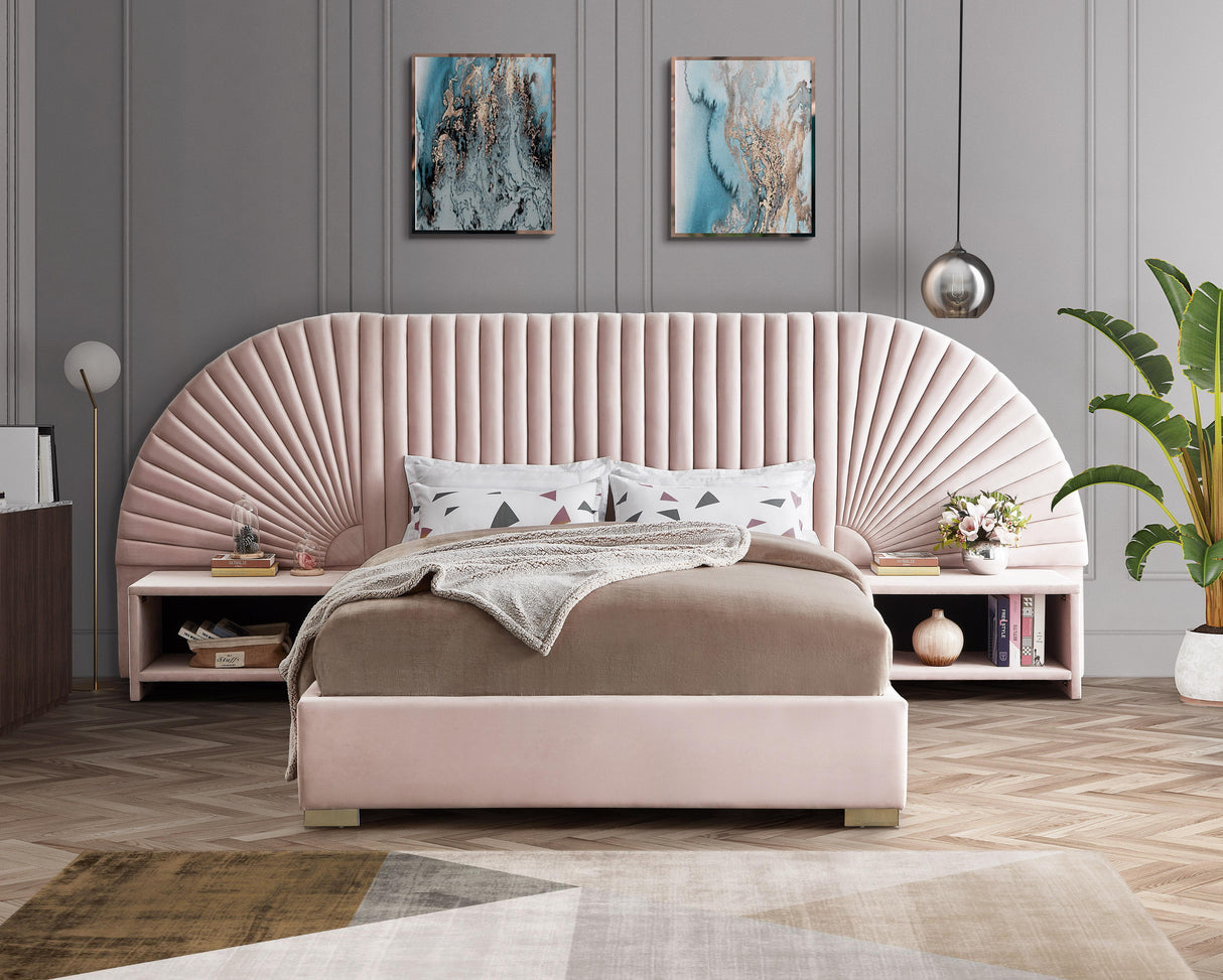 Cleo Pink Velvet Queen Bed (3 Boxes) - galleria furniture outlet