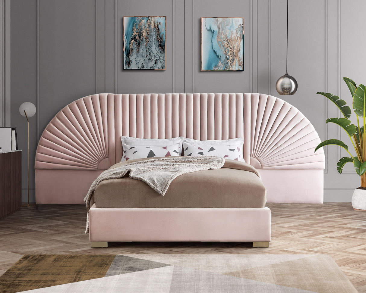 Cleo Pink Velvet Queen Bed (3 Boxes) - galleria furniture outlet