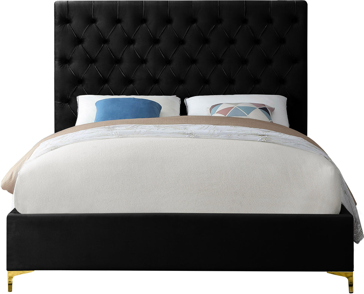 Cruz Black Velvet Queen Bed - galleria furniture outlet
