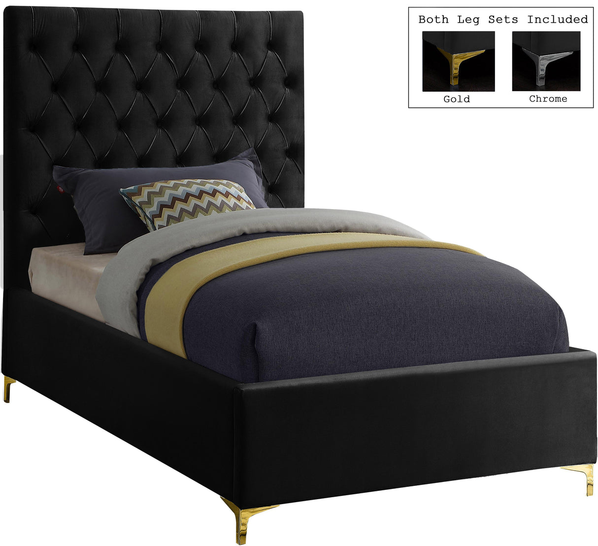 Cruz Black Velvet Twin Bed - galleria furniture outlet