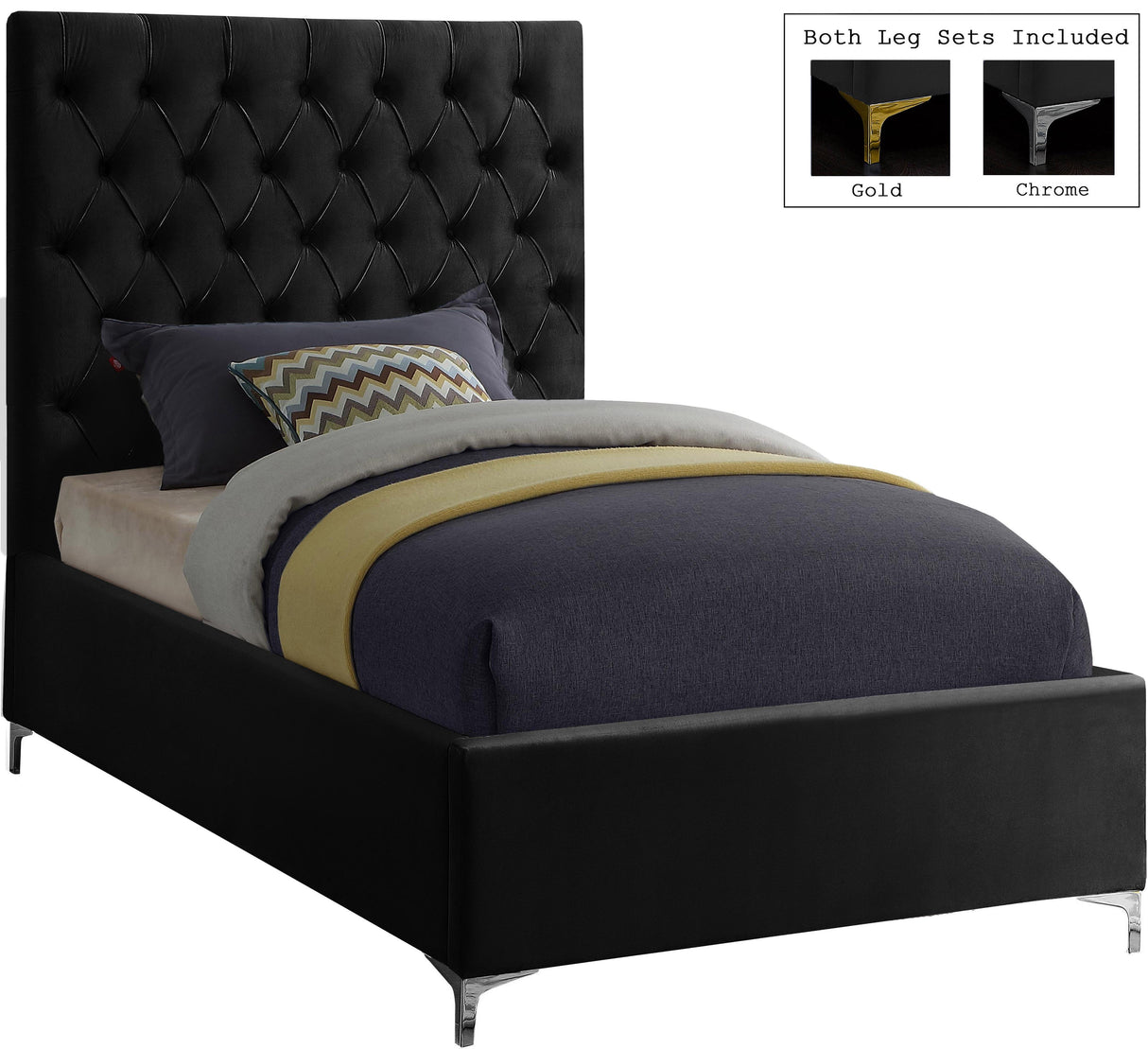 Cruz Black Velvet Twin Bed - galleria furniture outlet