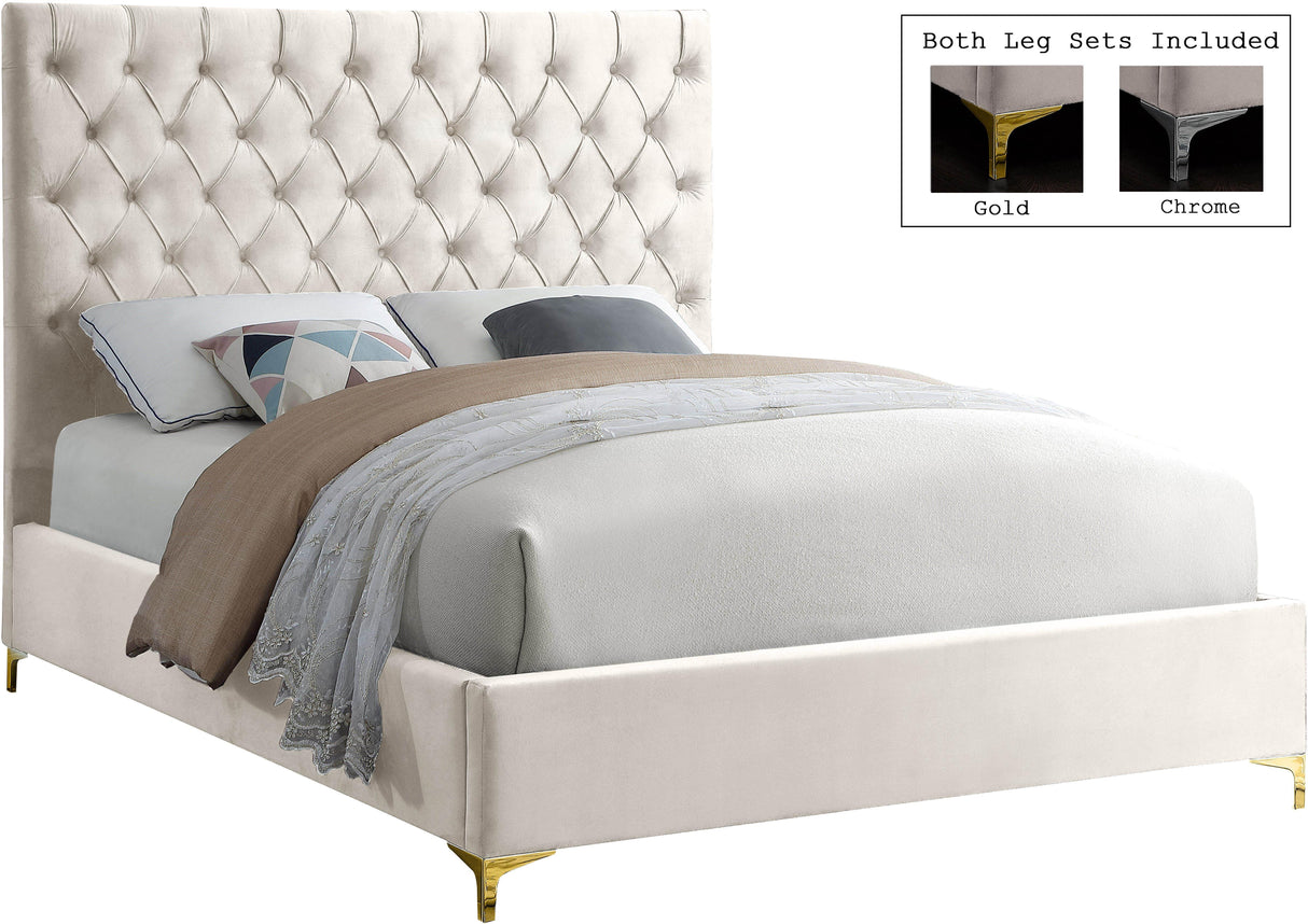 Cruz Cream Velvet Queen Bed - galleria furniture outlet