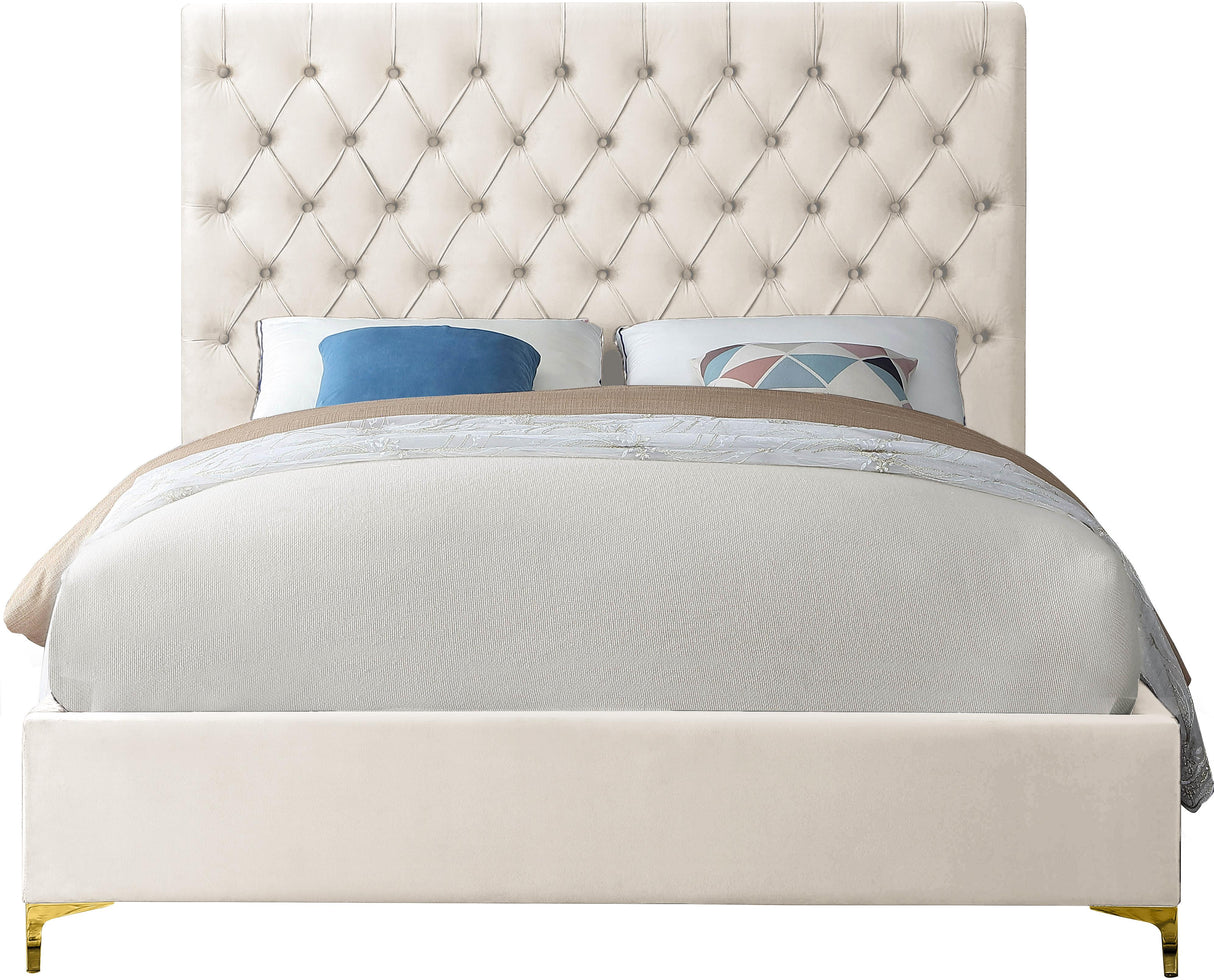 Cruz Cream Velvet Queen Bed - galleria furniture outlet