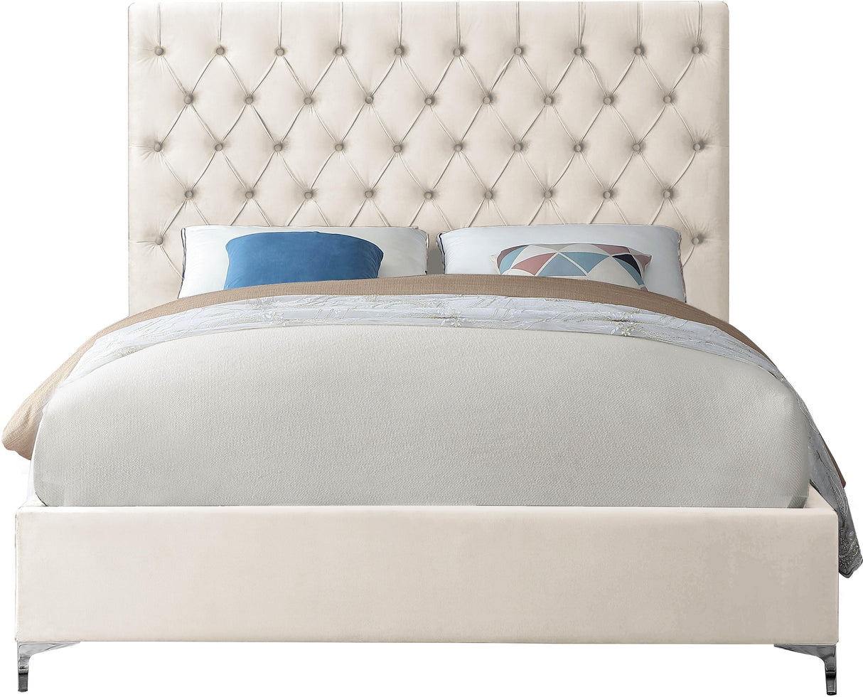 Cruz Cream Velvet King Bed - galleria furniture outlet