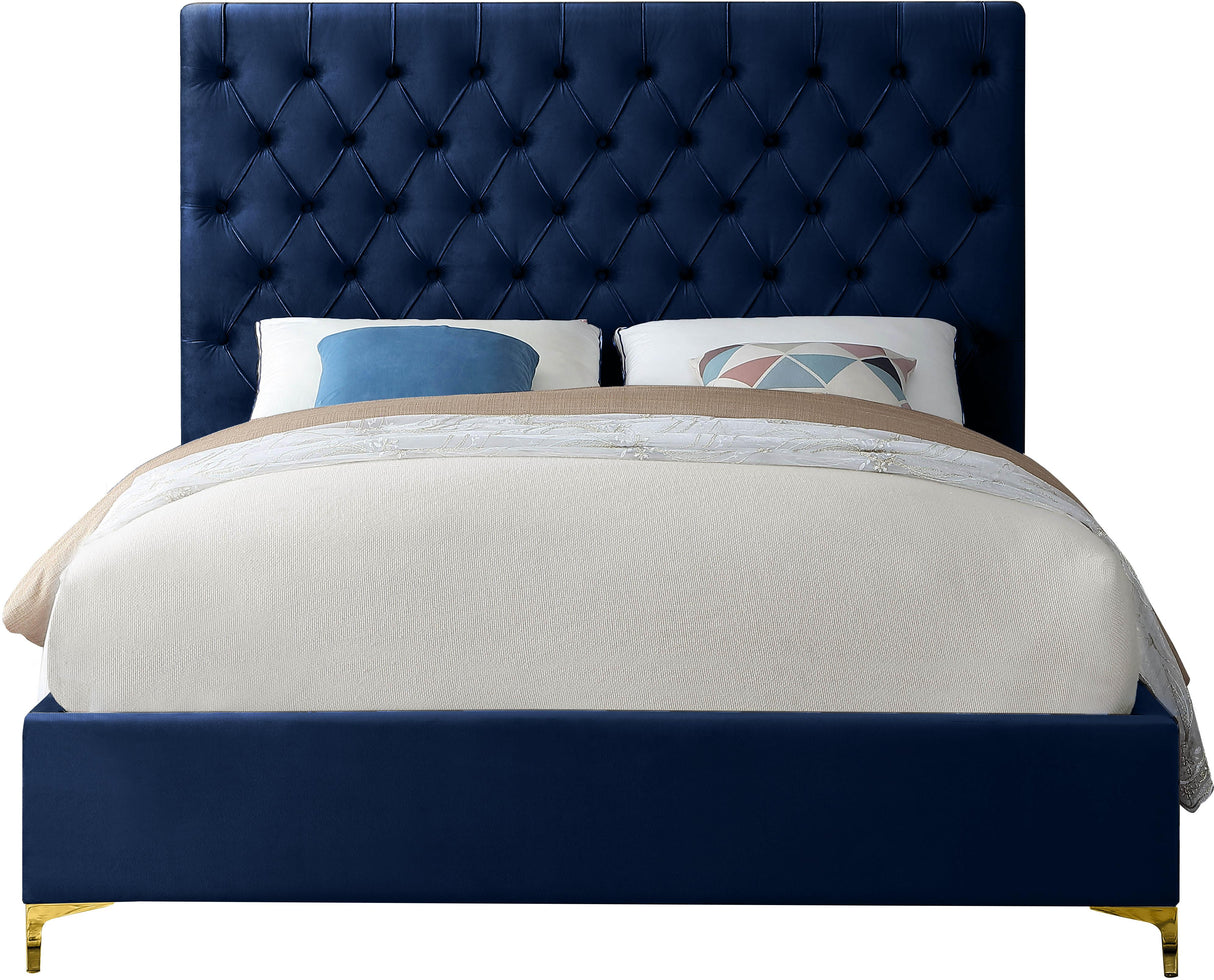 Cruz Navy Velvet King Bed - galleria furniture outlet