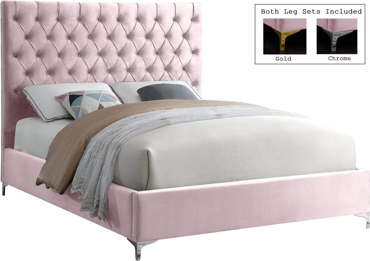 Cruz Pink Velvet King Bed - galleria furniture outlet