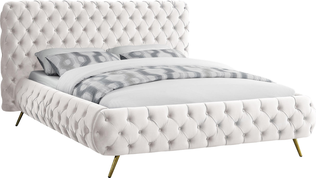 Delano Cream Velvet Queen Bed - galleria furniture outlet