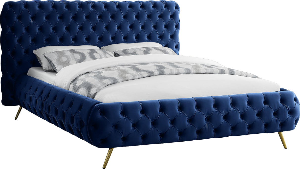 Delano Navy Velvet Queen Bed