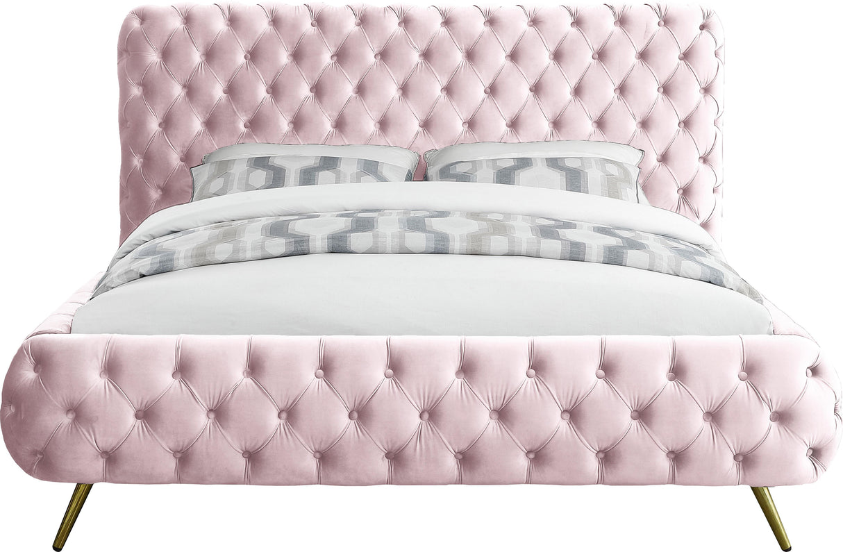 Delano Pink Velvet King Bed - galleria furniture outlet