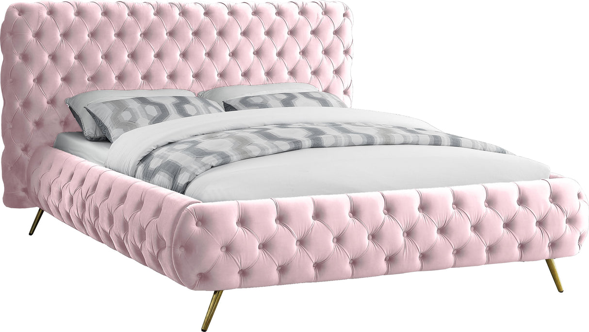 Delano Pink Velvet King Bed - galleria furniture outlet