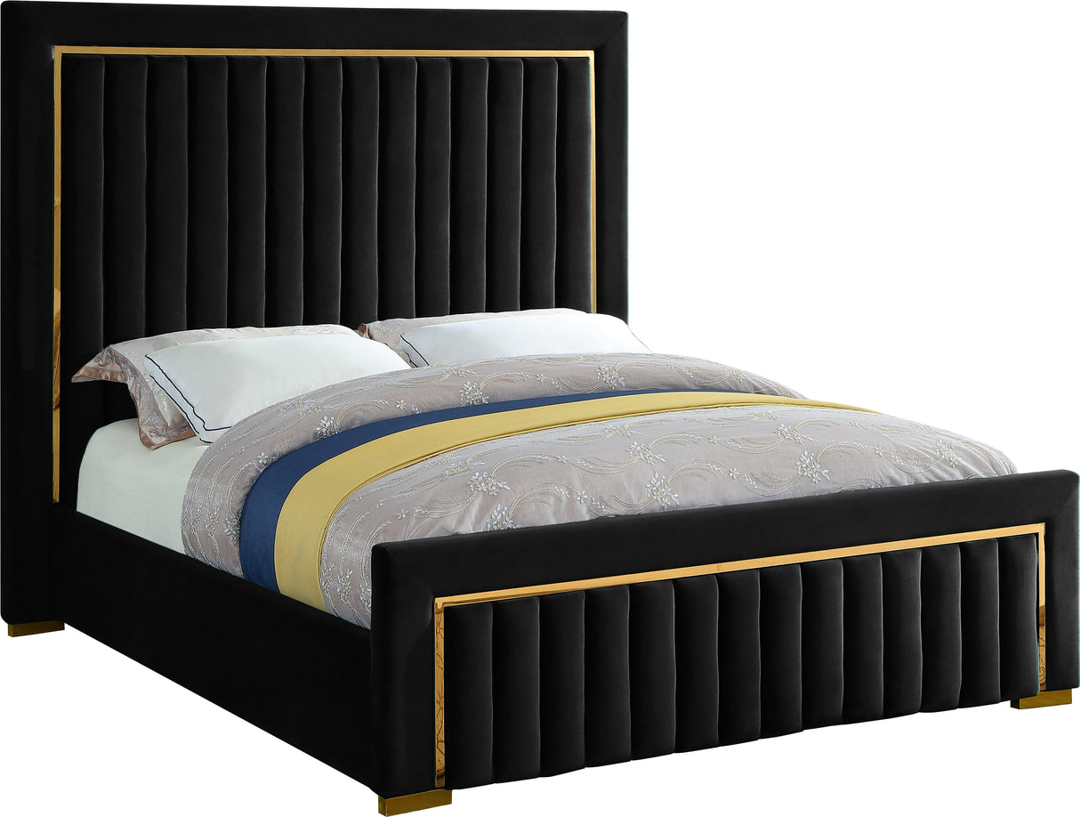 Dolce Black Velvet King Bed (3 Boxes) - galleria furniture outlet