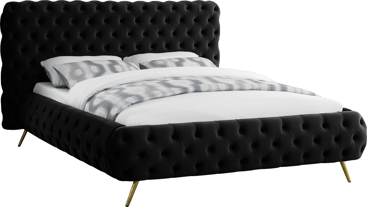 Delano Black Velvet Queen Bed - galleria furniture outlet
