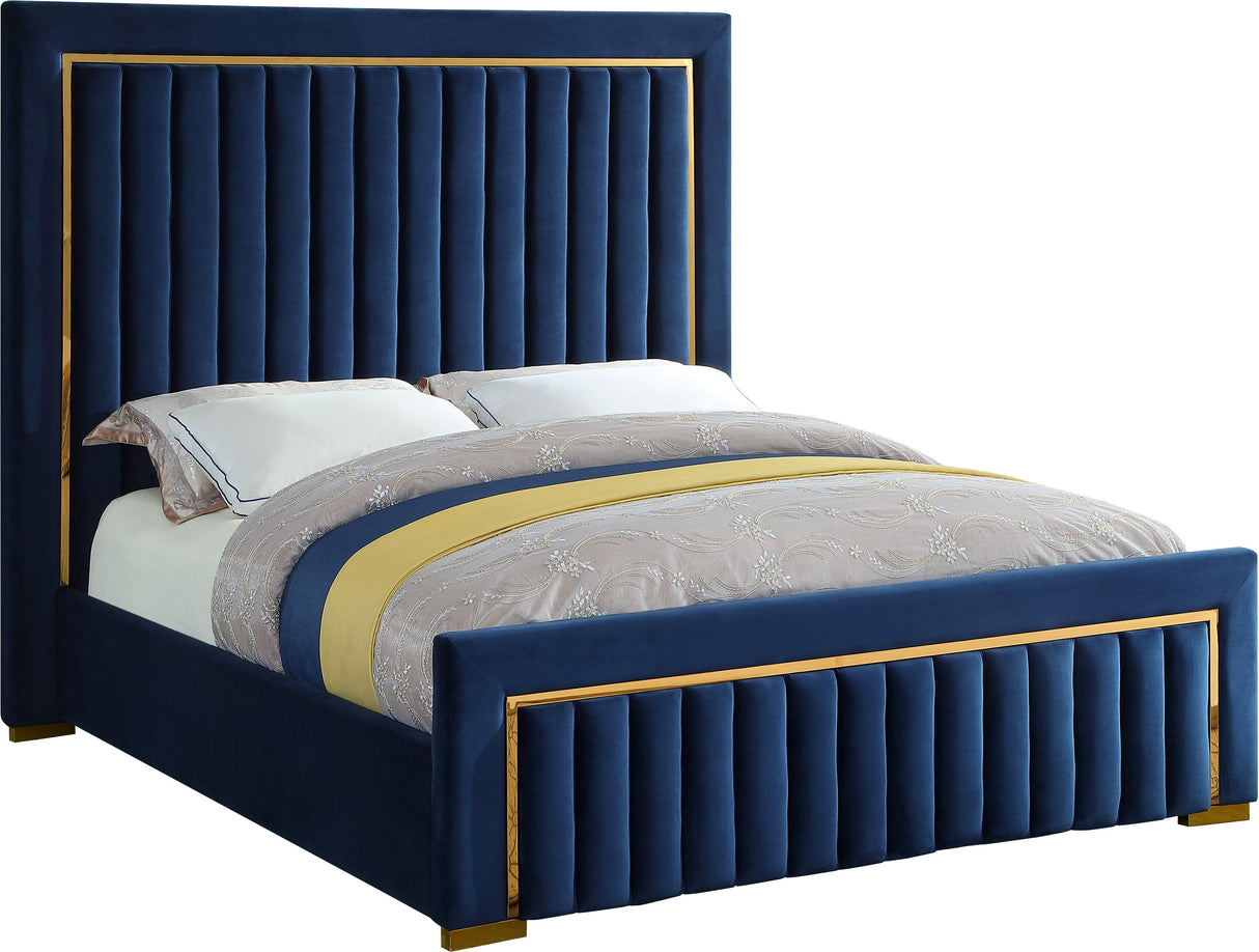 Dolce Navy Velvet Queen Bed (3 Boxes) - galleria furniture outlet