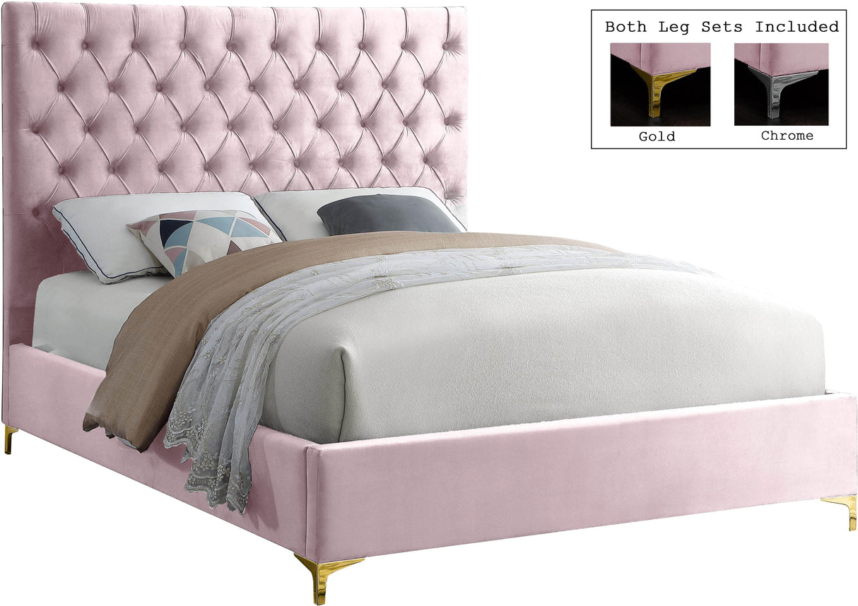 Cruz Pink Velvet King Bed - galleria furniture outlet