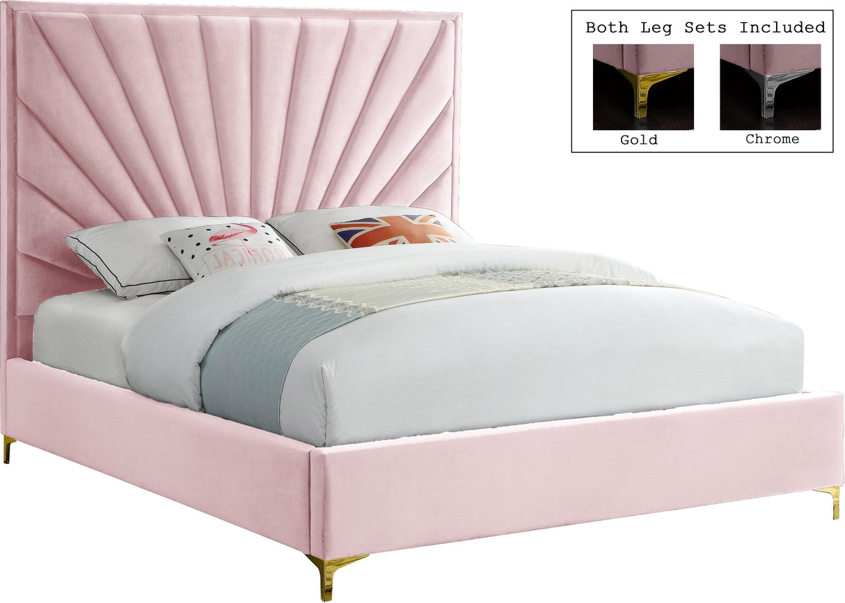 Eclipse Pink Velvet Queen Bed - galleria furniture outlet