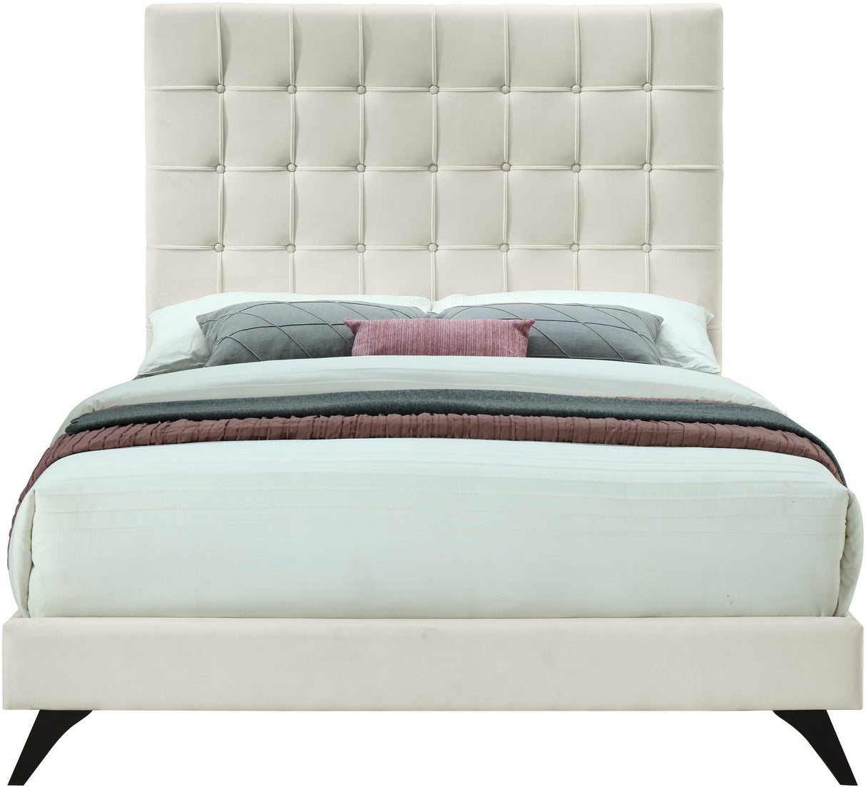 Elly Cream Velvet Full Bed - galleria furniture outlet
