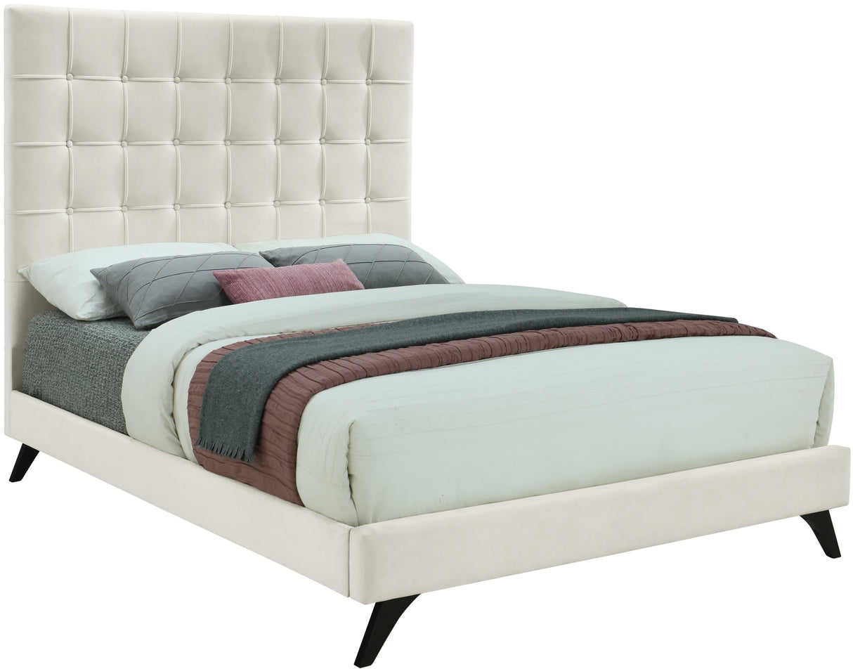 Elly Cream Velvet King Bed - galleria furniture outlet