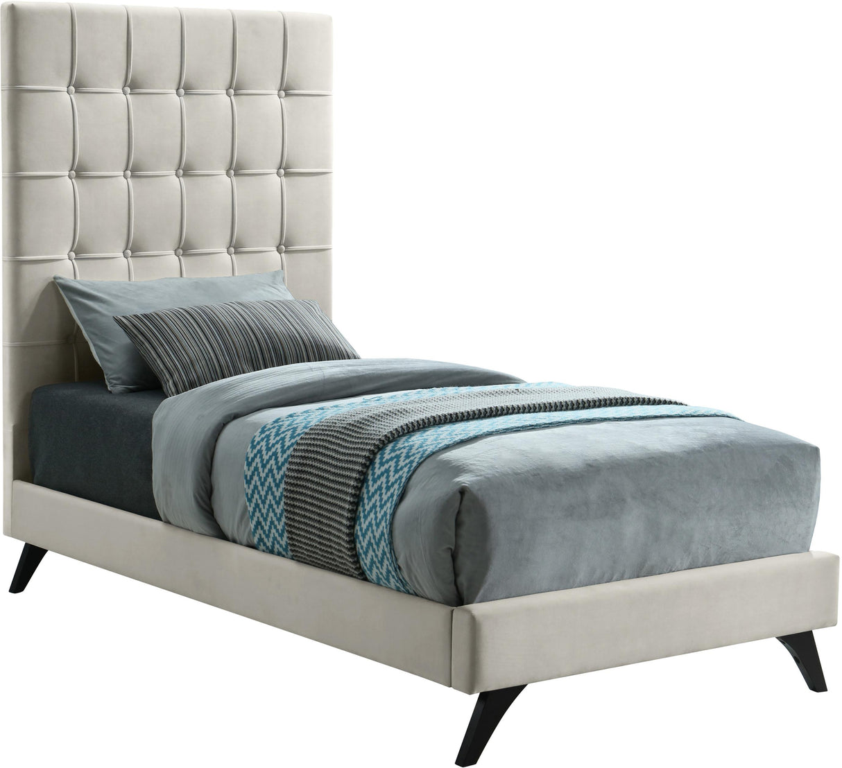 Elly Cream Velvet Twin Bed - galleria furniture outlet