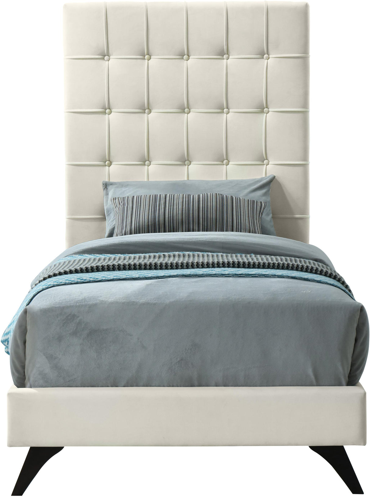 Elly Cream Velvet Twin Bed - galleria furniture outlet