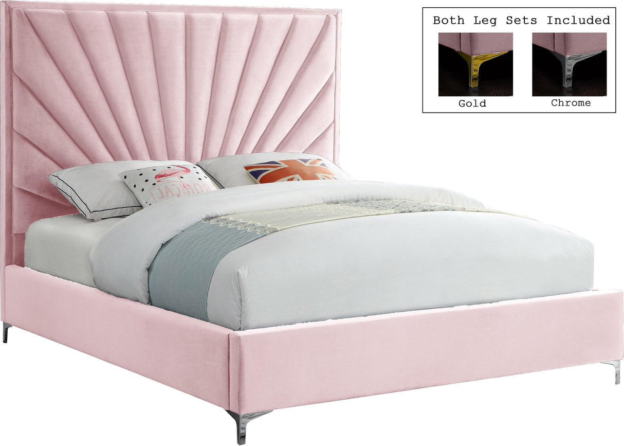 Eclipse Pink Velvet King Bed - galleria furniture outlet