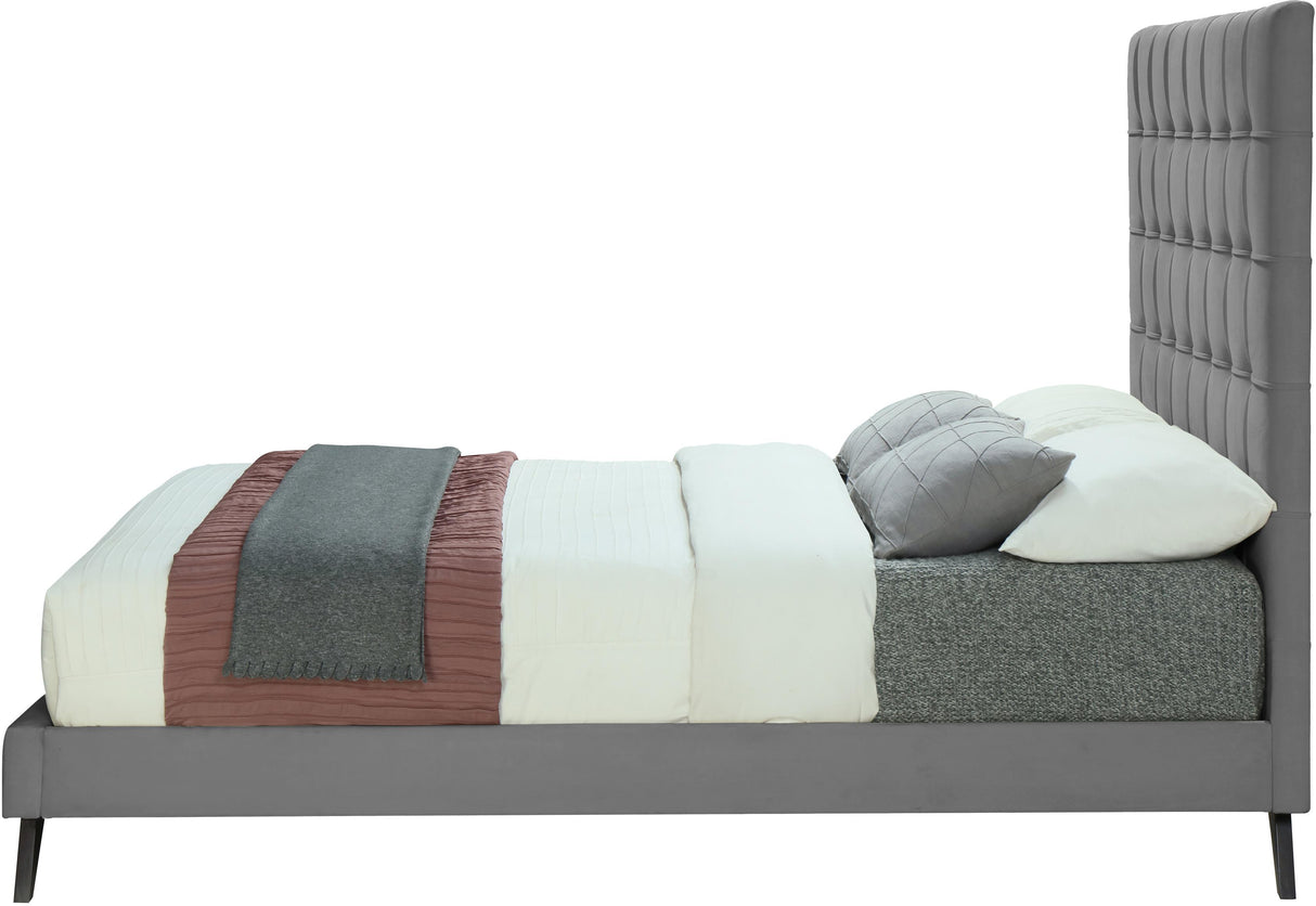 Elly Grey Velvet Queen Bed - galleria furniture outlet