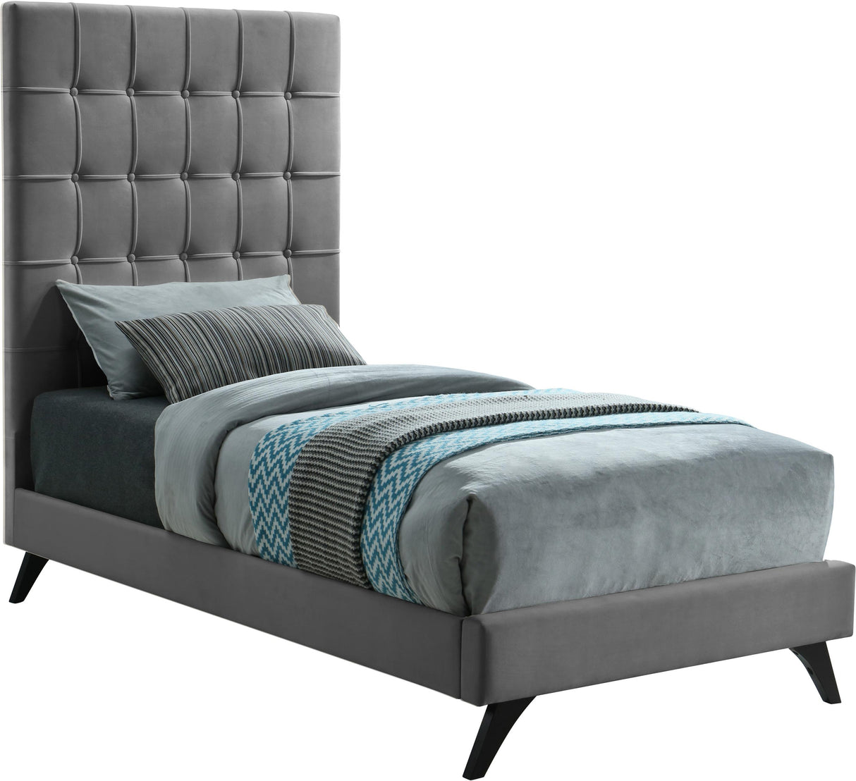 Elly Grey Velvet Twin Bed - galleria furniture outlet