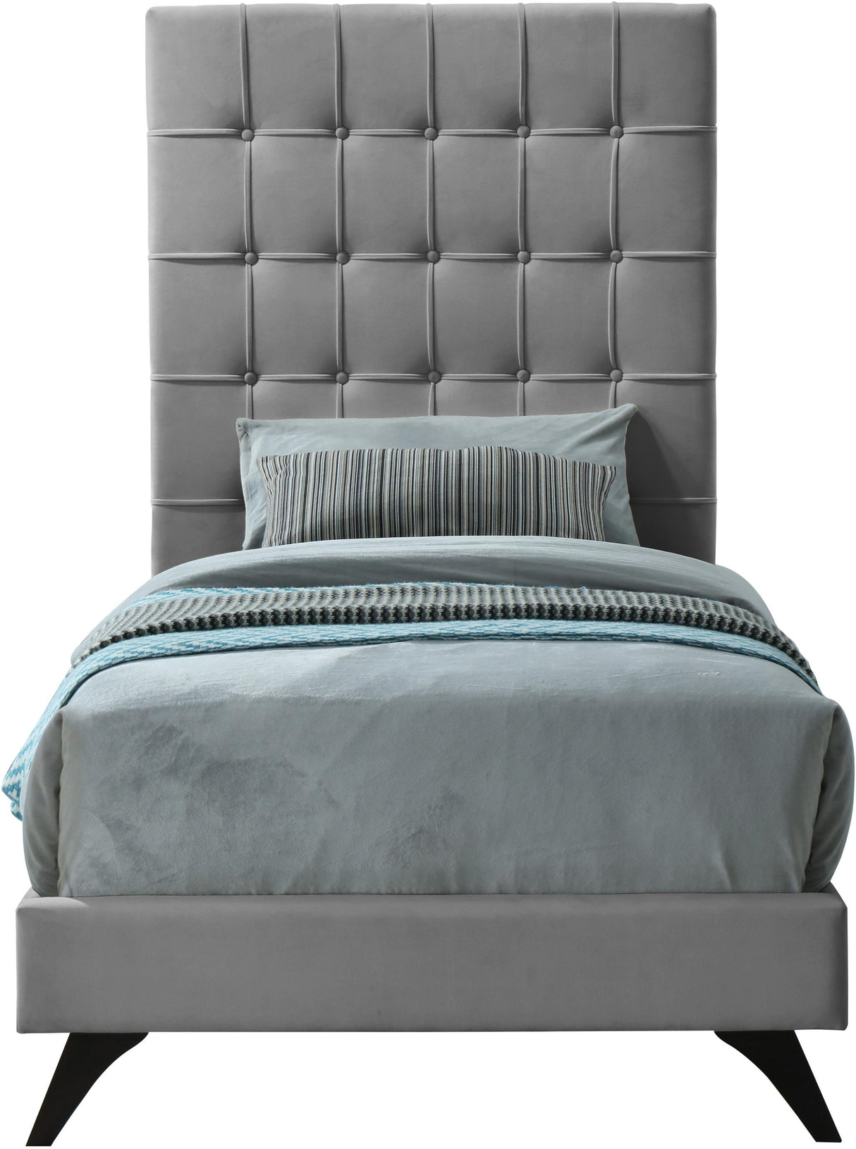 Elly Grey Velvet Twin Bed - galleria furniture outlet