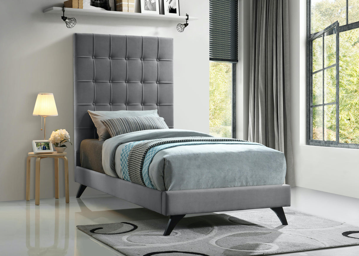 Elly Grey Velvet Twin Bed - galleria furniture outlet