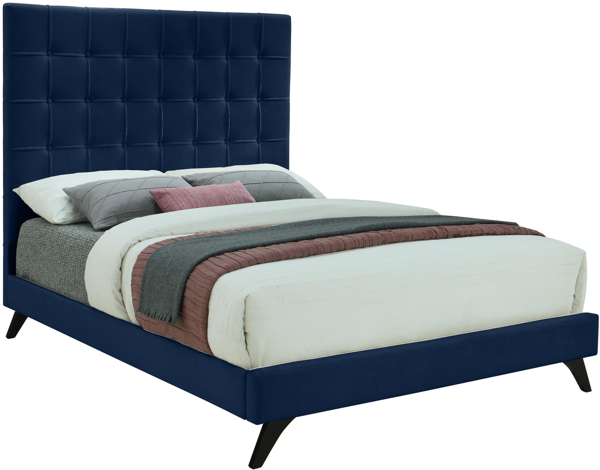Elly Navy Velvet King Bed - galleria furniture outlet