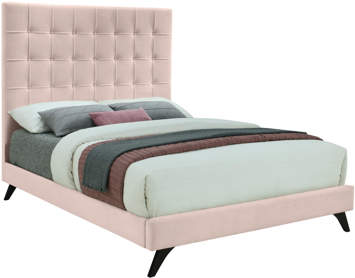 Elly Pink Velvet King Bed - galleria furniture outlet