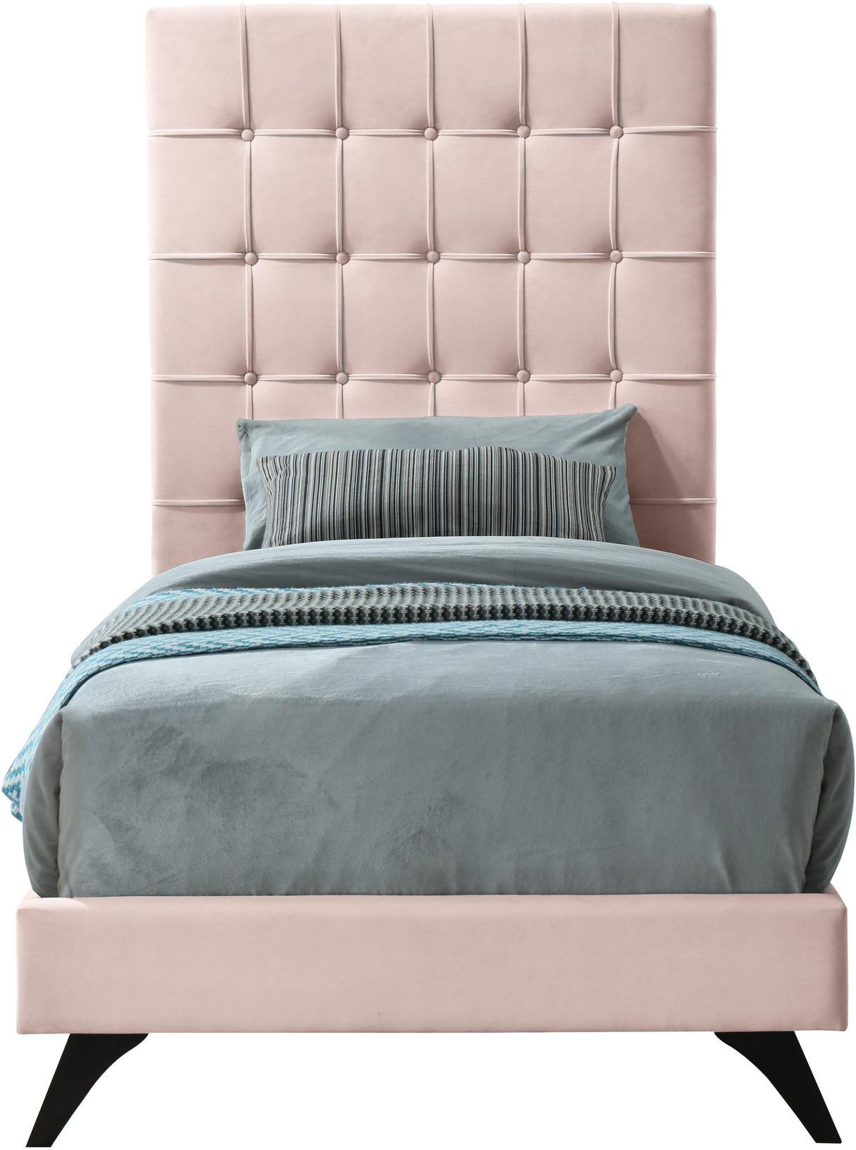 Elly Pink Velvet Twin Bed - galleria furniture outlet
