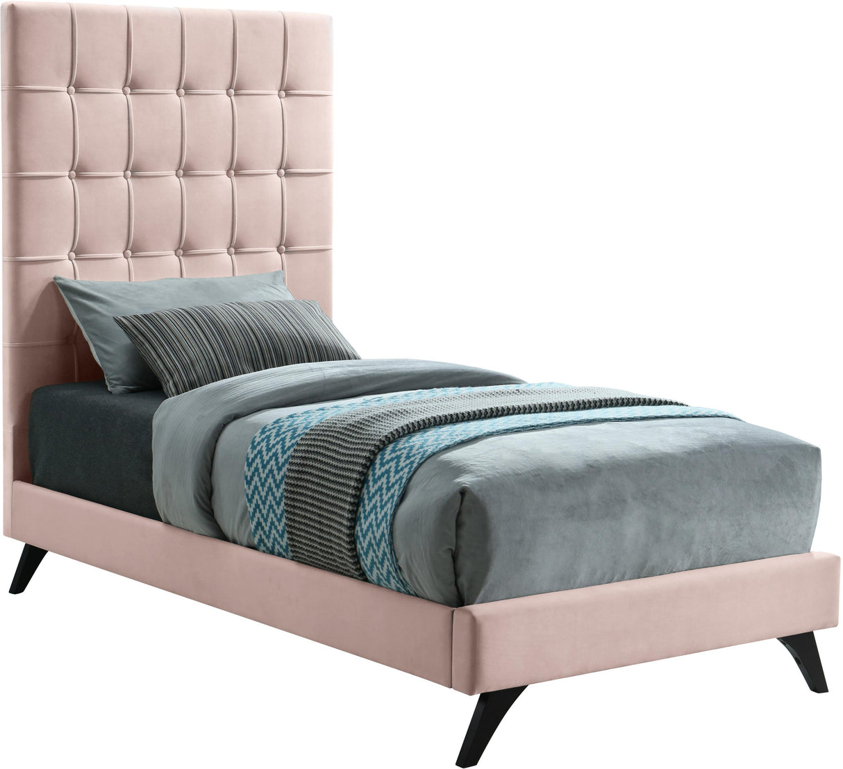 Elly Pink Velvet Twin Bed - galleria furniture outlet