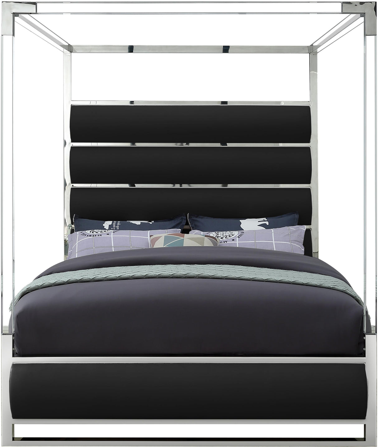 Encore Black Faux Leather Queen Bed (4 Boxes) - galleria furniture outlet