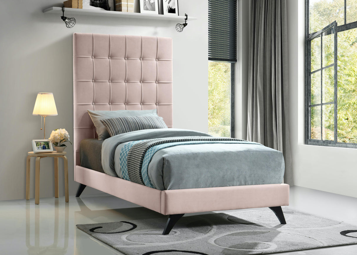 Elly Pink Velvet Twin Bed - galleria furniture outlet