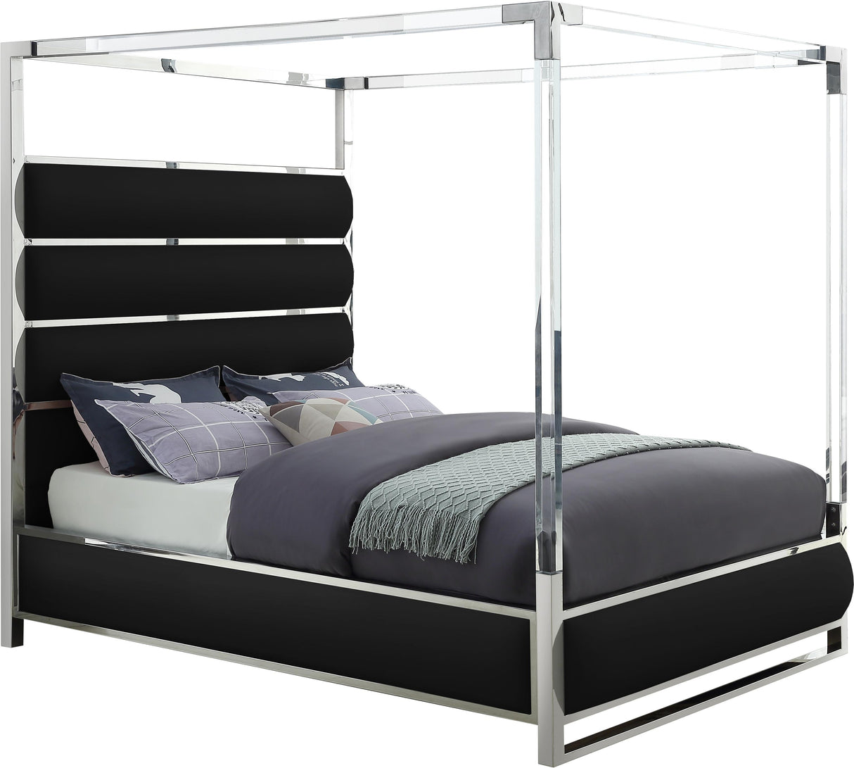 Encore Black Faux Leather Queen Bed (4 Boxes) - galleria furniture outlet