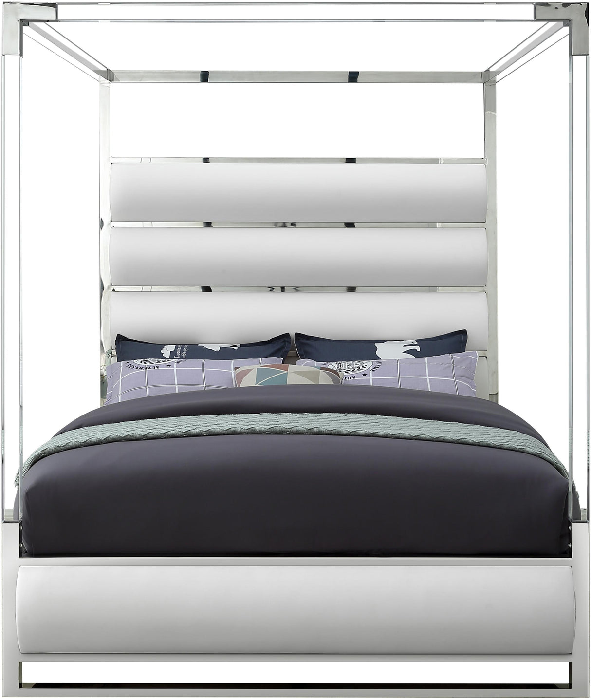 Encore White Faux Leather Queen Bed (4 Boxes) - galleria furniture outlet