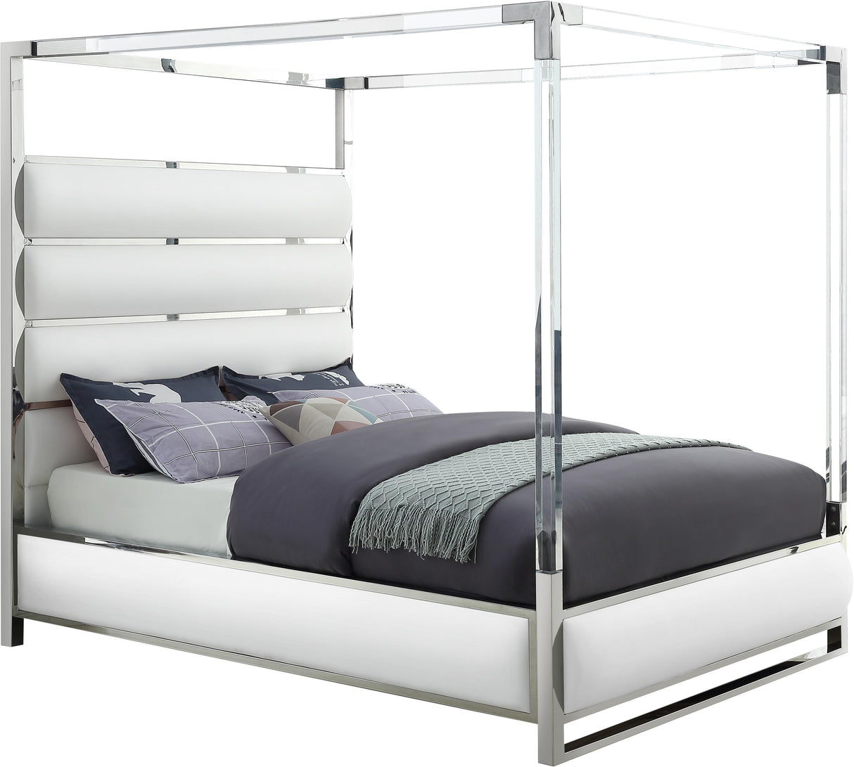 Encore White Faux Leather Queen Bed (4 Boxes)
