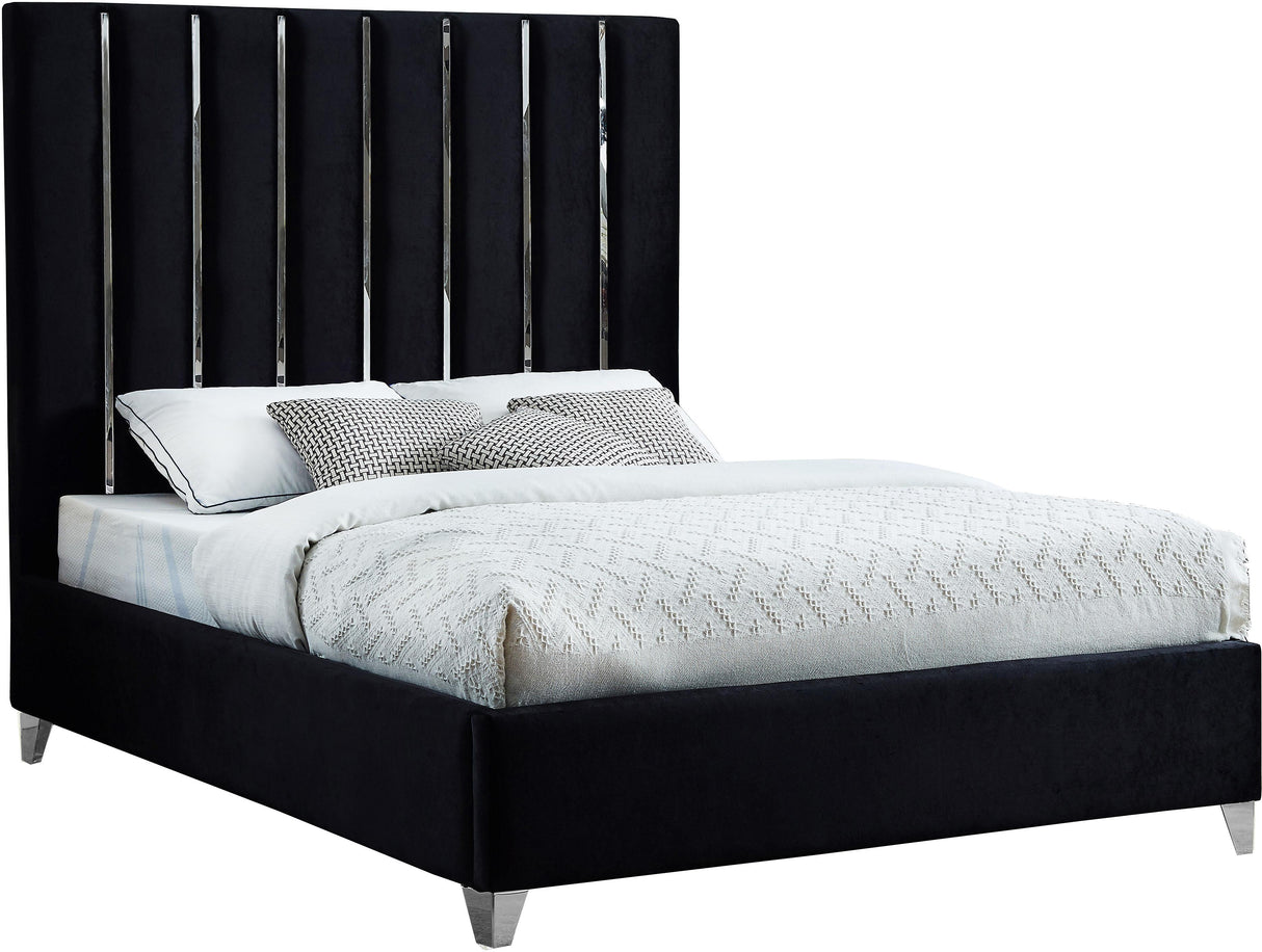Enzo Black Velvet Queen Bed - galleria furniture outlet