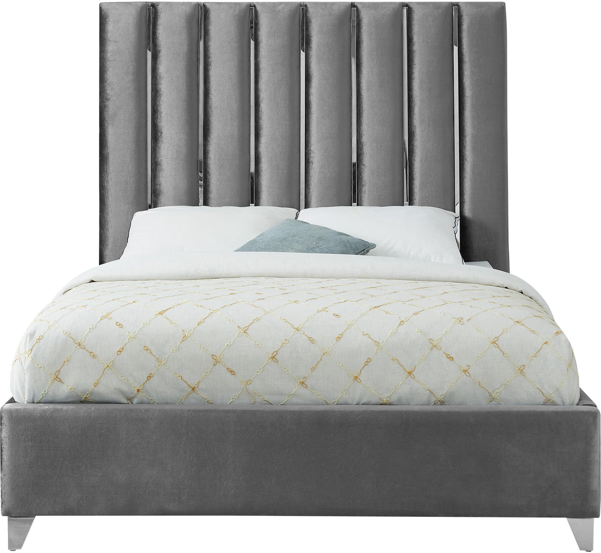 Enzo Grey Velvet Full Bed - galleria furniture outlet
